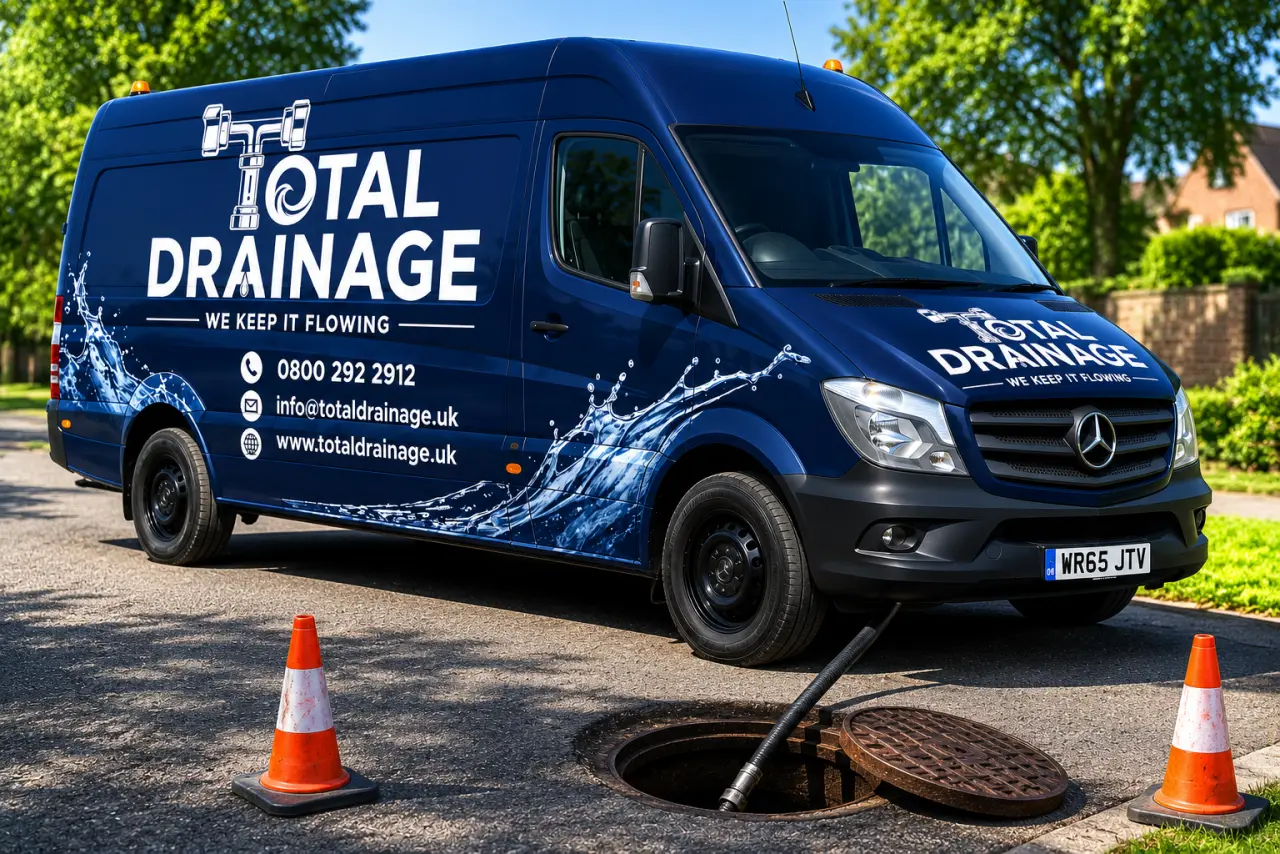 The Total Drainage van on a job, clearing a blocked drain